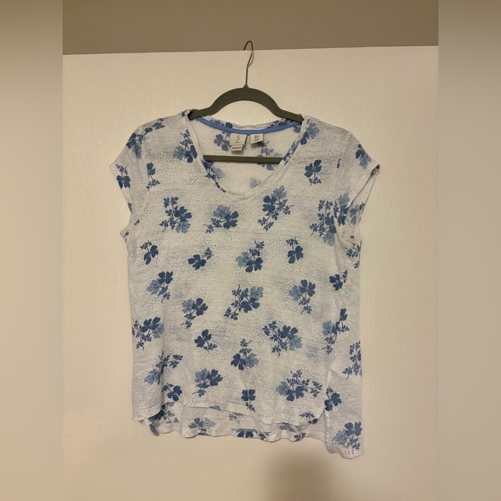 Joie Blue Floral 100% Linen Short Sleeve Top